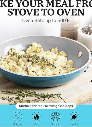 Gotham Steel 20 Piece Pots and Pans Set Nonstick Cookware Set, Pot and Pan Set, Kitchen Cookware Sets, Ceramic Cookware Set, Ceramic Pots and Pans Set, Pot Set, Dishwasher Safe, Aqua Blue