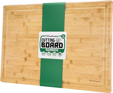 Freshware 24 Inch 3XL Bamboo Cutting Boards for Kitchen, Stove Top Butcher Block, Extra Large Wooden Carving Board for Meat, Veggies, Charcuterie Board with Deep Juice Grooves (3XL, 24x18")