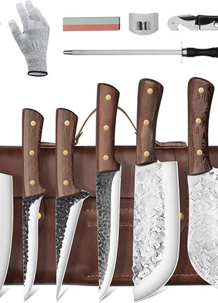 DRAGON RIOT Chef Butcher Knife Set for Meat Cutting with Roll Bag, 12 PCS Japanese Forged Chef Knives Set for Men and Women Gift for Men