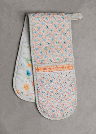 Maison d' Hermine Double Oven Mitts 100% Cotton 7"x35" Double Oven Mitt Heat Resistant BBQ Cooking Gloves with Loop, Baking, Grilling, Home, Kitchen, Handling Hot Pans Spring Summer (Summer Whisper)