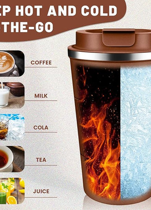 Insulated Coffee Tumblers with Flip Lid 12oz / 17oz, Stainless Steel Travel Coffee Mug Leak Proof, Vacuum Insulated Coffee Mug Reusable Cup, Keeps Cold and Hot for Coffee Tea