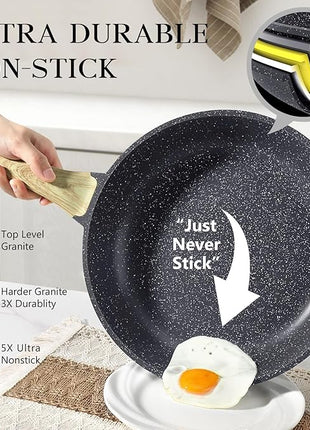 GiPP Nonstick Frying Pan Skillet - 9.5" Grey Granite Non Stick Pans, Omelette Pan with Heat-Resistant Handle, Compatible with All Stovetops, PFOA Free