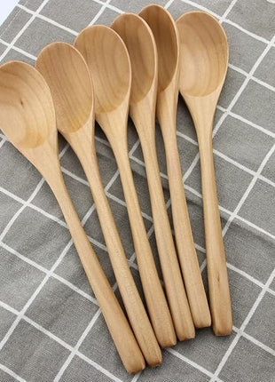 AOOSY Wooden Spoons for Cooking, 9 Inches 6 Pieces Japanese Natural Ellipse Wooden Spoon Set for Cooking Mixing Stirring Honey Tea Soda Dessert Coconut Bowl Nonstick Pots Kitchen