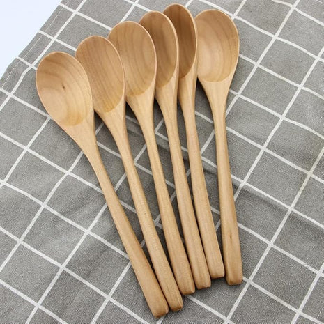 AOOSY Wooden Spoons for Cooking, 9 Inches 6 Pieces Japanese Natural Ellipse Wooden Spoon Set for Cooking Mixing Stirring Honey Tea Soda Dessert Coconut Bowl Nonstick Pots Kitchen