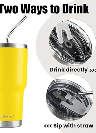 D·S 30oz Yellow Tumbler Stainless Steel Insulated Travel Mug with Straw Lid Cleaning Brush (30oz Yellow)