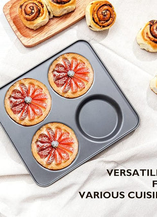 HONGBAKE Large Muffin Top Pan Set of 2, 4 Cup Nonstick Hamburger Bun Baking Pan, Jumbo Whoopie Pie Pan for Egg Sandwich, Cornbread, Layer Cake