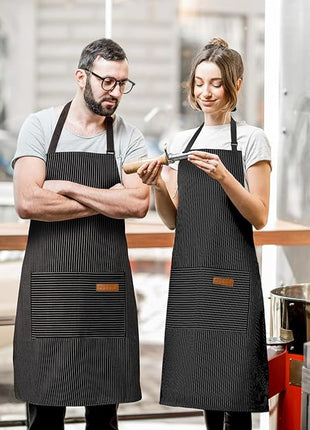 2 Pack Adjustable Bib Apron with 2 Pockets Chef Cooking Kitchen Restaurant Aprons for Women Men