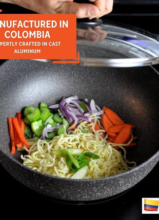 IMUSA 3.5qt Fuzion Cast Aluminum Bronze Speckled Nonstick Caldero with Glass Lid, Black - 24cm