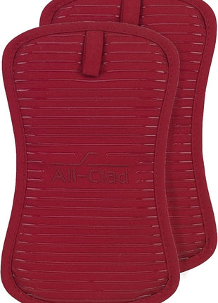 All-Clad Premium Pot Holder & Heating Pad, (2-Pack) Heat Resistant to 500 Degrees, 100% Cotton 10"x6.25" for Kitchen and Barbeque, Chili Red