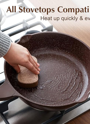 SENSARTE Nonstick Deep Frying Pan Skillet, 12-inch Saute Pan with Lid, Stay-Cool Handle, Healthy Cookware Cooking Pan with Cover, Induction Compatible (Toffee Brown)