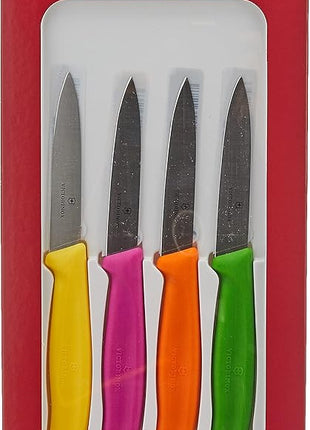 Victorinox 1 4-Piece Set of 3.25 Inch Swiss Classic Paring Knives with Straight Edge, Spear Point, 3.25", Pink/Green/Yellow/Orange