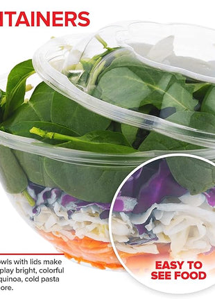 Stock Your Home 32oz Clear Plastic Salad Bowls with Lids Disposable (150 Pack) – Medium Takeout Containers with Snap-On Lids for Salads, Meal Prep, Acai Bowls, Fruit, To-Go Parties