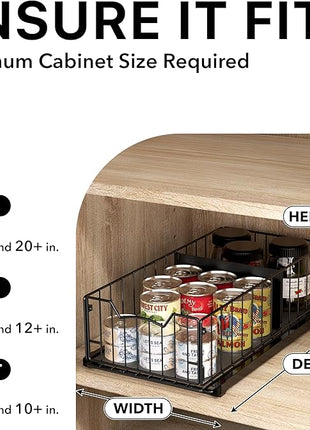 Simple Houseware Pull-Out Cabinet Sliding Basket Organizer, 17.2" D x 9.7" W x 5" H – Black, Ideal for Kitchen and Bathroom Cabinet Storage, Under Sink or Pantry Organization