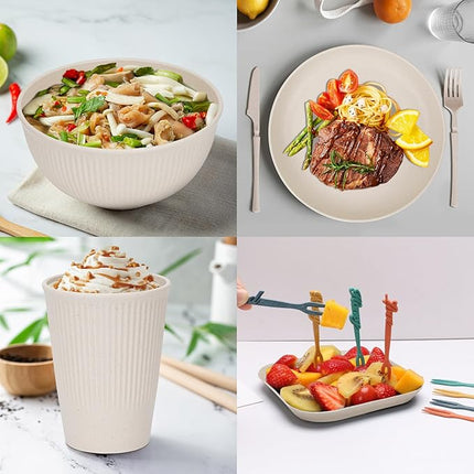 48 Pcs Dinnerware Sets, Unbreakable Plates and Bowls Sets, Reusable Dinnerware Sets for 4 People, Travel Camping Picnic Home Party Cutlery Set, Dishwasher Microwave Safe Dishes