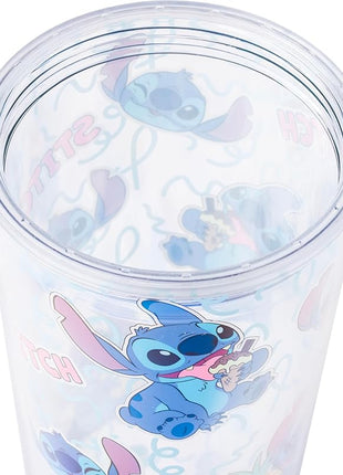 Silver Buffalo Disney Lilo and Stitch Snacking Pattern Plastic Boba Tumbler with Lid and Straw, 24 Ounces