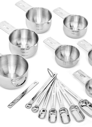 Hudson Essentials Stainless Steel Measuring Cups and Spoons Set (14 Piece Set)