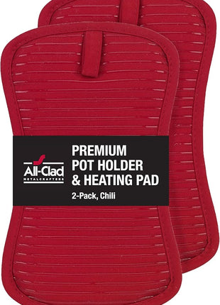 All-Clad Premium Pot Holder & Heating Pad, (2-Pack) Heat Resistant to 500 Degrees, 100% Cotton 10"x6.25" for Kitchen and Barbeque, Chili Red
