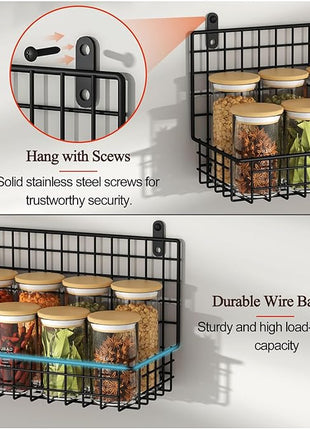 X-cosrack Upgraded Spice Rack Organizer - Wall Mounted Large 4-Tier Stackable Spice Storage with 5 Hooks, Holds 80 Jars, for Kitchen Pantry Organization (Patent:D909138S)