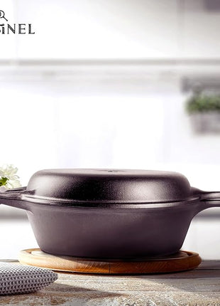 Cuisinel Cast Iron Skillet + Lid - 2-In-1 Multi Cooker - Deep Pot + Frying Pan - 3-Qt Dutch Oven - Pre-Seasoned Oven Cookware - Works for Bread, Indoor/Outdoor, Grill, Stovetop and Induction