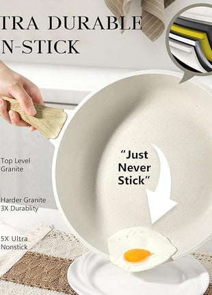 GiPP Non Stick Frying Pan Set - 8" 9.5" 11" Granite Nonstick Pan Skillet, Non Toxic Pans for Cooking, Omelette Pan with Stay Cool Handle, Induction Compatible, PFAS/PTFE/PFOA Free, White