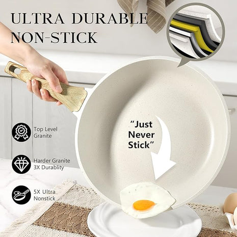 GiPP Nonstick Frying Pan Skillet - 11" White Granite Non Stick Pans, Omelette Pan with Heat-Resistant Handle, Compatible with All Stovetops, PFOA Free