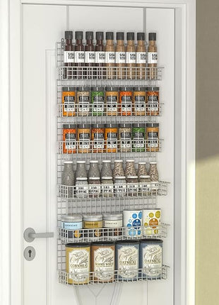 JKsmart Spice Rack Organizer 6-Tier Wall Mounted & Over the Door Spice Racks for Kitchen Pantry Bathroom,Two Size, Large Capacity, Silver