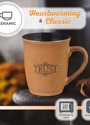 Christian Art Gifts Saddle Tan Stoneware Coffee Mug – 13 oz. Microwave and Dishwasher-safe Lead-free Inspirational Scripture Coffee and Tea Mug for Men & Women with Bible Verse: Trust – Psalms 91:2