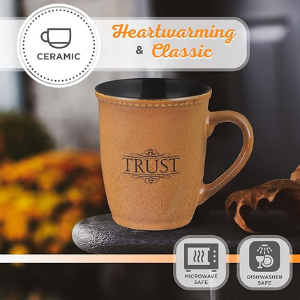 Christian Art Gifts Saddle Tan Stoneware Coffee Mug – 13 oz. Microwave and Dishwasher-safe Lead-free Inspirational Scripture Coffee and Tea Mug for Men & Women with Bible Verse: Trust – Psalms 91:2