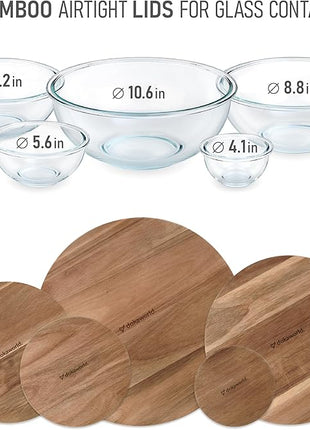 Glass Mixing Bowls Acacia Lids - (Bowls Not Included) Lids are compatible with all Glass Mixing Bowls Set