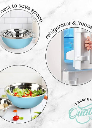 WHYSKO Meal Prep Stainless Steel Mixing Bowls Set, Home, Refrigerator, and Kitchen Food Storage Organizers | Ecofriendly, Reusable, Heavy Duty (Light Blue)