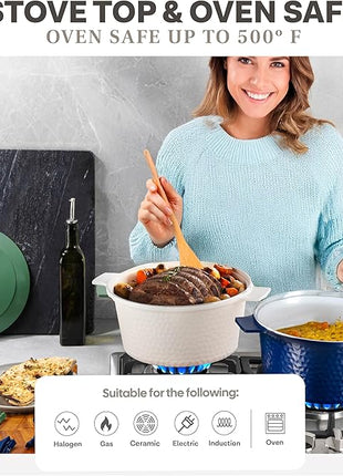 Gotham Steel Hammered 5 Qt Lightweight Dutch Oven Pot with Lid & Holders, Ceramic Non Toxic, Oven Safe & Even Heat Retaining Dutch Oven for Bread Baking Sourdough, Soup, 70% Lighter than Cast Iron