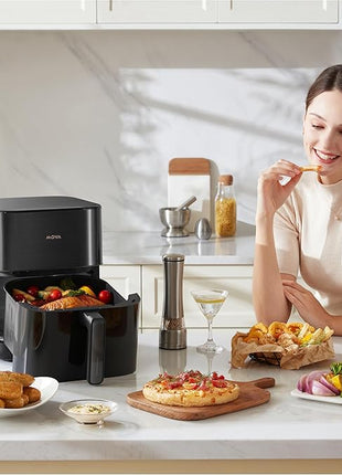 Mova FD10Pro Air Fryer, 6.3QT Large Digital Airfryer with Visible Window, 11 Preset Cooking Modes, Dual Heating System 122-450°F Precise Heat for Even Results, Non-Stick Baskets