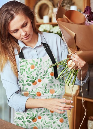 Britimes Green Leaves Fruits Orange Vintage Apron Home Kitchen Cooking Baking Gardening for Women Men with Pockets 32x28 inch
