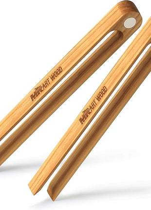 2 Pcs Magnetic Wooden Toaster Tongs | 8.7-Inch Kitchen Tongs for Cooking, Bread, Bacon, Bagels, and Muffins | Non-Toxic Design, Prefect Bamboo Alternative, Perfect for Toaster, BBQ, and Grilling
