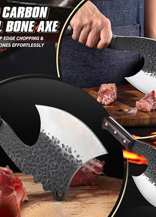 Dream Reach Meat Cleaver Heavy Duty Bone Chopper High Carbon Bone Cutting Knife Hand Forged Butcher Knife with Cover for Kitchen Outdoor BBQ, Christmas Gifts for Men Women