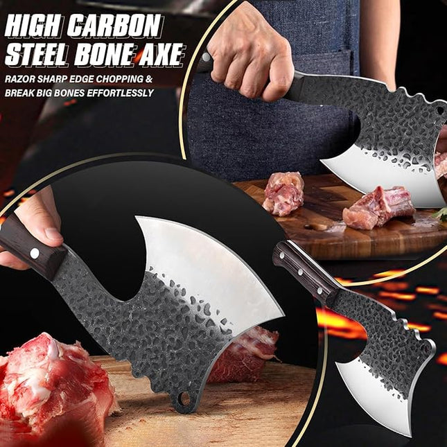 Dream Reach Meat Cleaver Heavy Duty Bone Chopper High Carbon Bone Cutting Knife Hand Forged Butcher Knife with Cover for Kitchen Outdoor BBQ, Christmas Gifts for Men Women