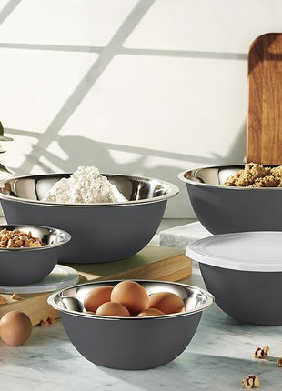 WHYSKO Stainless Steel Mixing Bowl Set, 10 Piece Stainless Steel Mixing Bowls with Lids Set for Food Prep Storage and Serving, Dishwasher Safe for Kitchen Baking Cooking, Grey