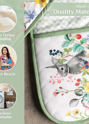 Maison d' Hermine Double Oven Mitts 100% Cotton 7"x35" Double Oven Mitt Heat Resistant BBQ Cooking Gloves with Loop, Baking, Grilling, Home, Kitchen, Handling Hot Pans Spring Summer (Printemps)