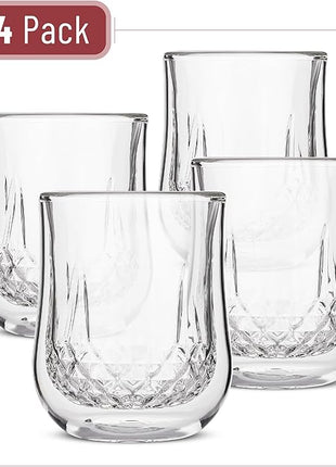 BTaT- Whiskey Glasses, Double Wall Glasses, Set of 4, Bourbon Glasses, Cocktail Glasses, Scotch Glasses, Old Fashioned Glass, Rocks Glass, Crystal Glasses, Vodka Glasses, Gifts