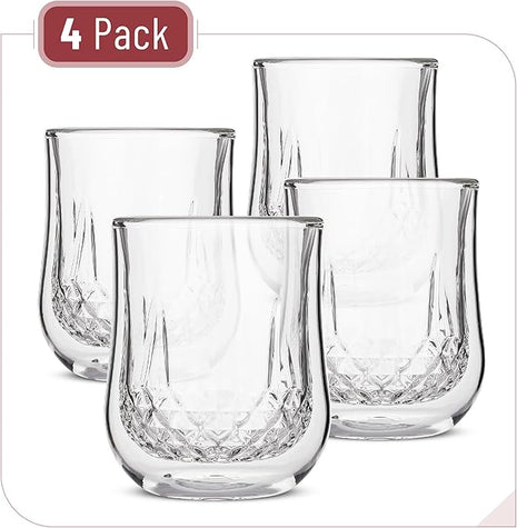 BTaT- Whiskey Glasses, Double Wall Glasses, Set of 4, Bourbon Glasses, Cocktail Glasses, Scotch Glasses, Old Fashioned Glass, Rocks Glass, Crystal Glasses, Vodka Glasses, Gifts