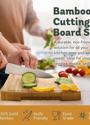 Wood Cutting Boards for Kitchen - Bamboo Cutting Board Gift Set with Deep Juice Groove & Side Handles - Chopping Board Butcher Block for Meat, Vegetables, Charcuterie, Cheese, Serving, or Meal Prep