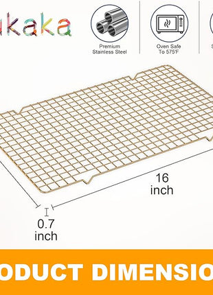 2PCS Cooling Racks for Cooking and Baking - 10" x 16"Heavy Duty Stainless Steel Wire Rack for Baking, Grilling, Roasting - Oven & Dishwasher Safe - Fits Half Sheet Pan（Gold）