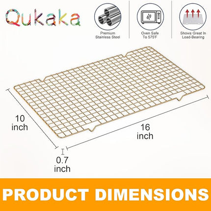 2PCS Cooling Racks for Cooking and Baking - 10" x 16"Heavy Duty Stainless Steel Wire Rack for Baking, Grilling, Roasting - Oven & Dishwasher Safe - Fits Half Sheet Pan（Gold）