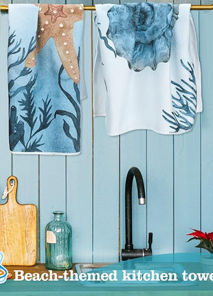 Boyiee Set of 6 Beach Kitchen Towels Sea Ocean Animal Nautical Tea Towels 24 x 16 Inches Kitchen Gifts Turtle Jellyfish Seahorse Hand Dishcloth for Farmhouse Bathroom Decorations