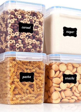 Vtopmart Food Storage Containers 2.5L / 84.5oz, 4 Pieces BPA Free Plastic Airtight Canister for Flour, Sugar, Baking Supplies, with 4 Measuring Cups and 24 Labels, Blue