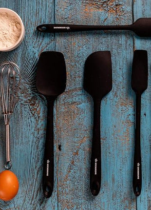 KITCHENLOVE Premium 600°F Heat Resistant 5 Piece Silicone Spatula Set for Baking, Cooking, Mixing - Non-Stick with High Grade S-Iron Steel Core - One Piece Seamless Design - BPA Free (Black)