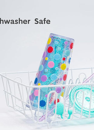 bzyoo 24 oz SIP Tumbler with Heart-Shaped w/Wing Straw Cap Cover– Cute DotDot Design Iridescent Tumbler, BPA-Free Cup with Lid and Straw, Perfect for Iced Coffee, Tea, Party and Gift