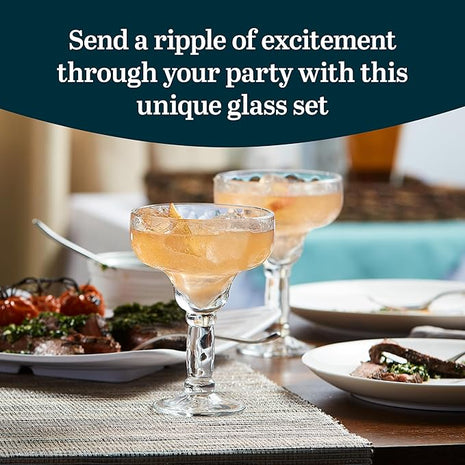 Libbey Yucatan Margarita Glasses Set of 4, 13.5 Oz, Stunning Ripple Bar Glass Set, Cocktail Glassware for Frozen Daiquiri, Slushy Punch, and More