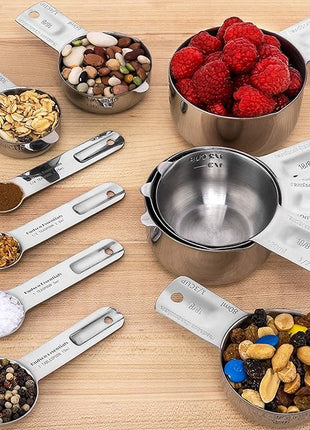 Hudson Essentials Stainless Steel Measuring Cups and Spoons Set - Stackable Set with Spout (11 Piece Set)