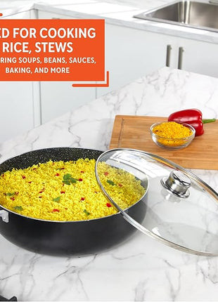 IMUSA 9Qt Bistro Ceramic Nonstick Caldero/Dutch Oven with Glass Lid, Black